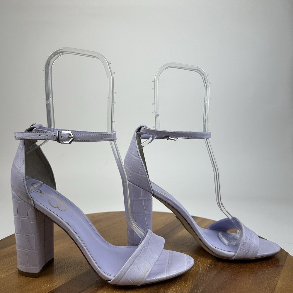 Womens Sam Edelman Yaro Purple Croc Open Toe Block Heels Sandals Size 9 M EUC